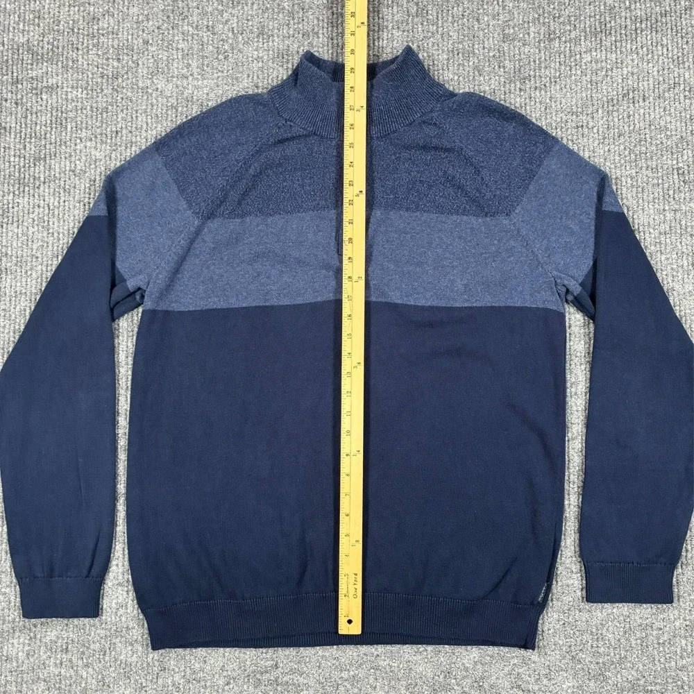 Calvin Klein Mens Size XL Quarter Zip Mock Neck Knit Sweater Blue Pullover